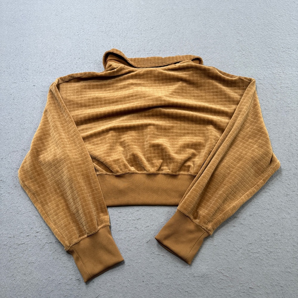 Nike Sweatshirt Women's Small Brown Grid Collared Velour Cropped Boxy Pullover - Picture 2 of 5
